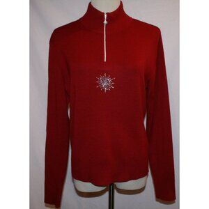 MEISTER Maroon Merino Wool Blend Crystal Snowflake Ski Sweater Medium
